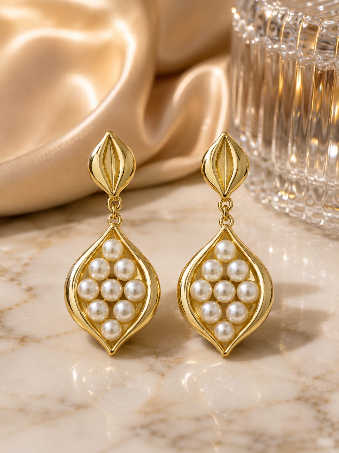 Elegant Gold-Tone Pearl Drop Earrings for Women
