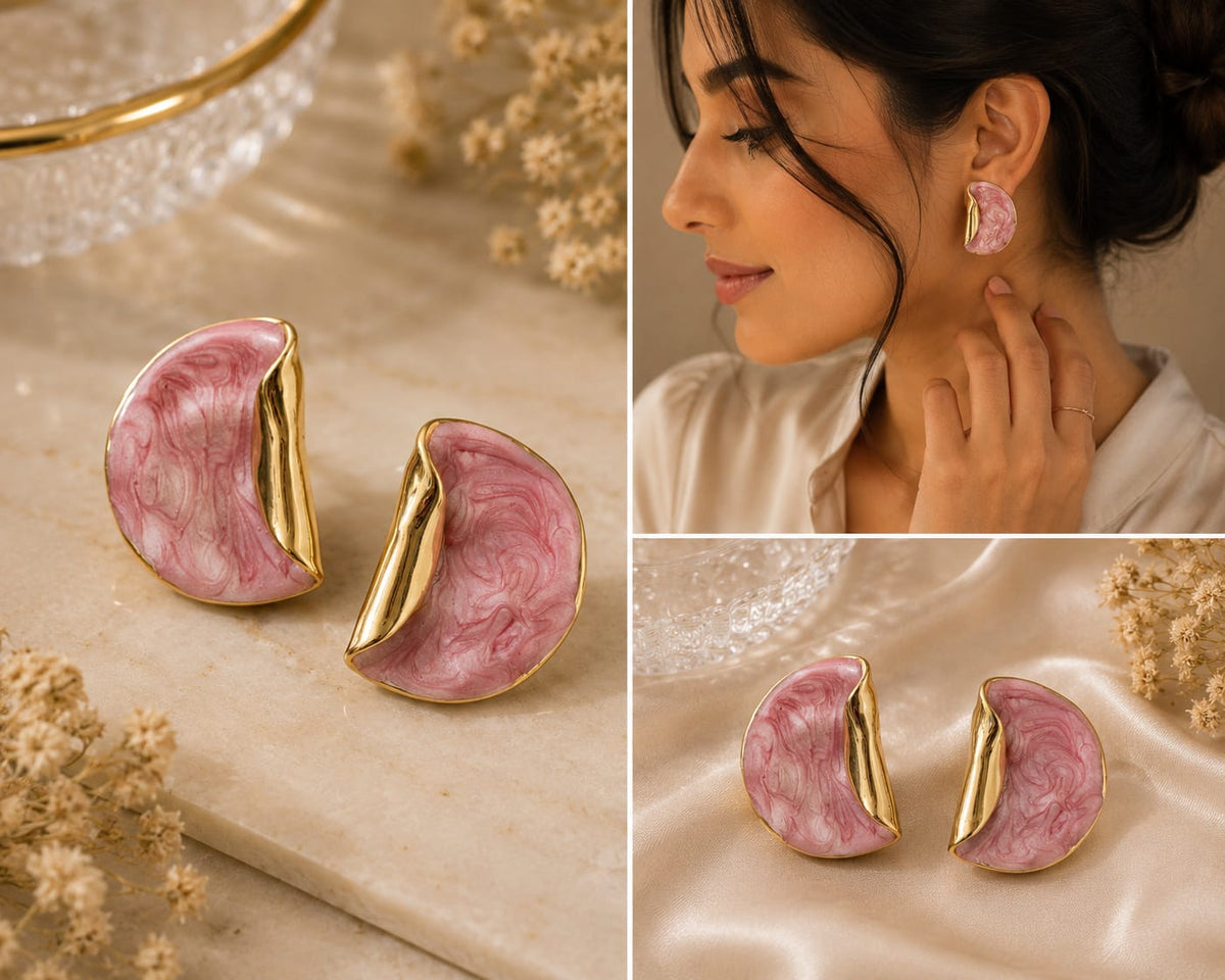 Gold-Tone Enamel Stud Earrings