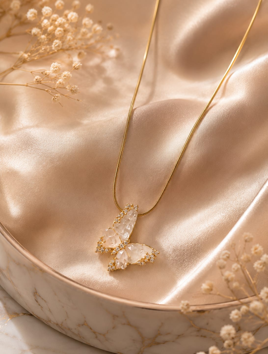 Crystal Butterfly Gold Pendant Necklace