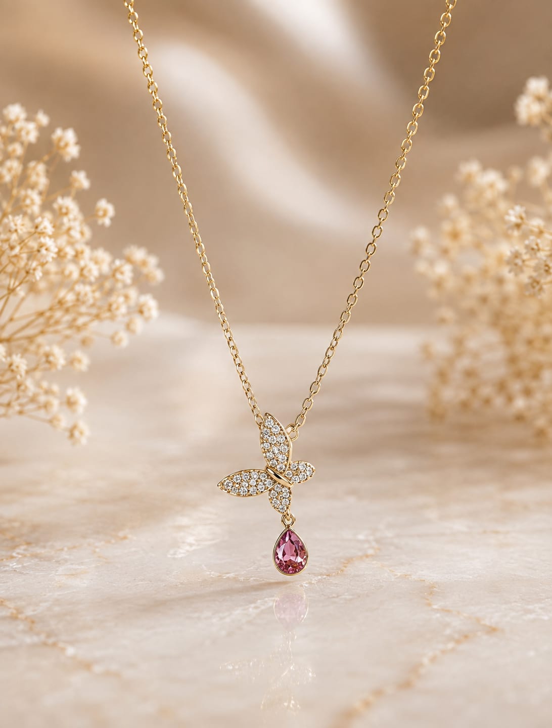 Butterfly Drop Crystal pendant Necklace