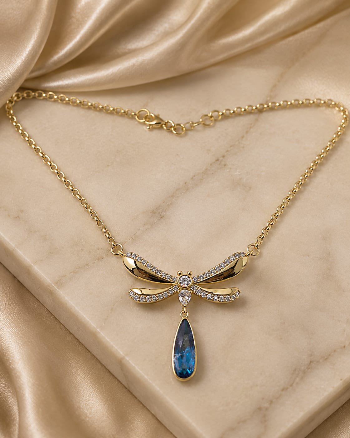 Sapphire Dragonfly Pendant Necklace