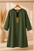 Dark Green Embroidered Straight Kurti