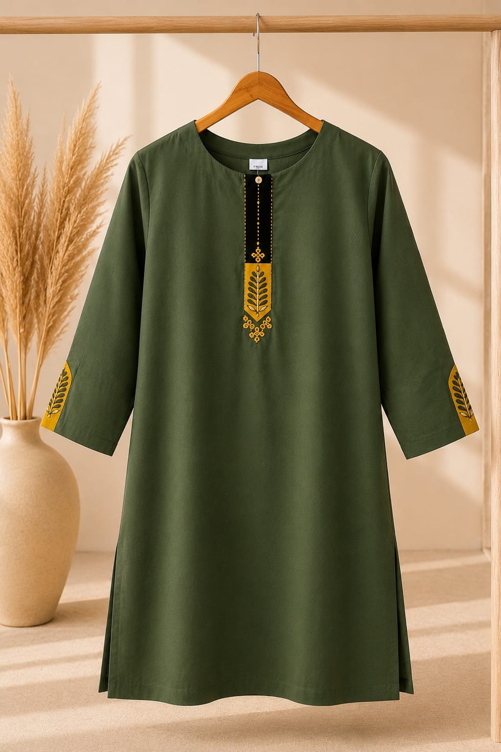 Dark Green Embroidered Straight Kurti
