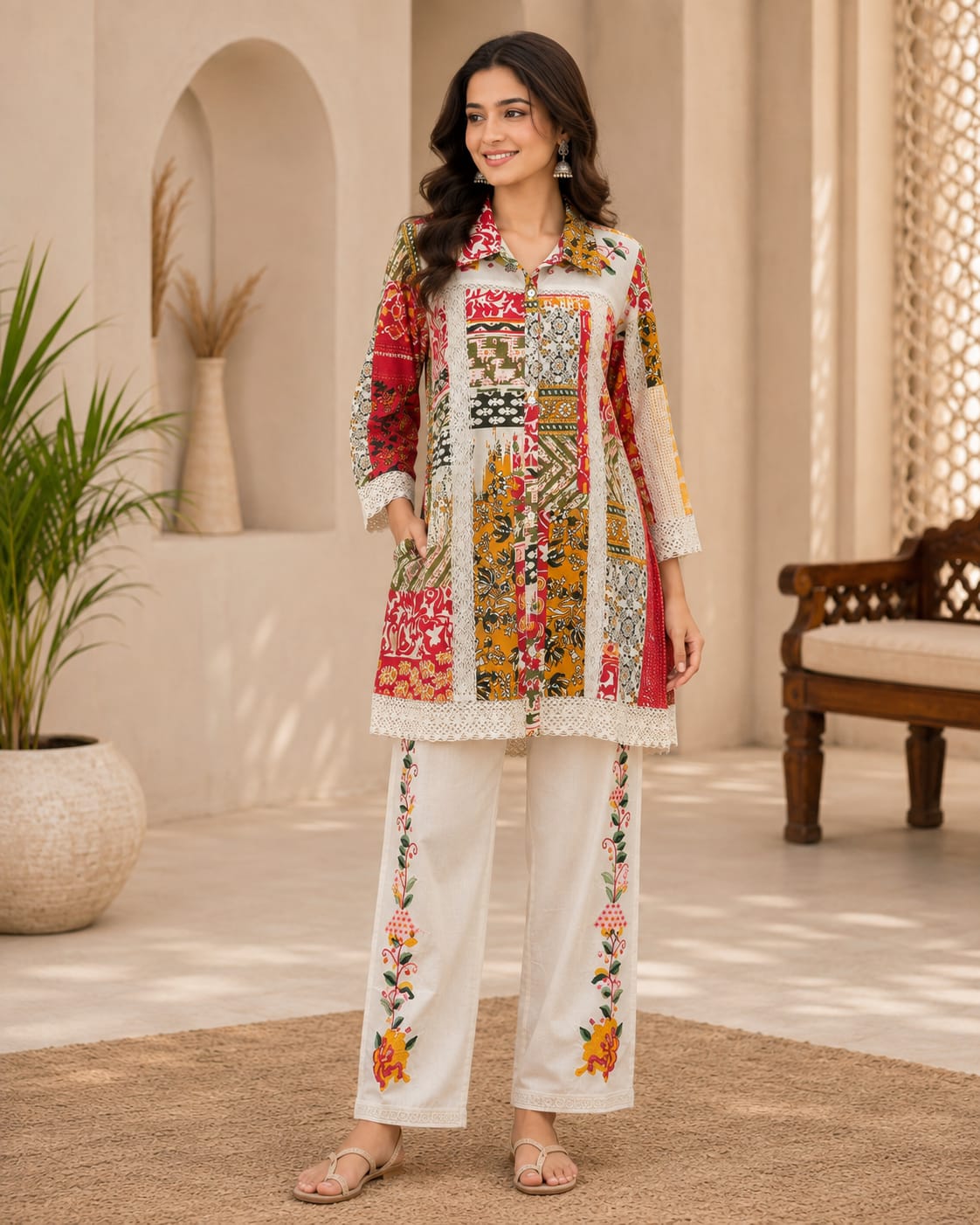 Multicolor Heritage Printed Suit Set