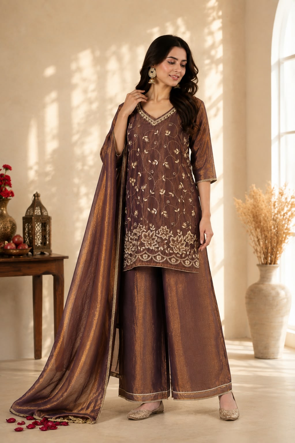 Premium Embroidered Silk Suit Set with Dupatta