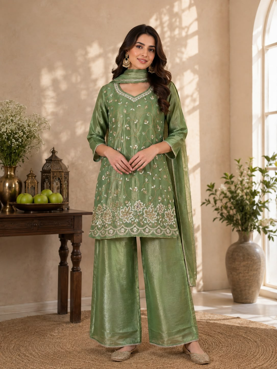 Premium Embroidered Silk Suit Set with Dupatta