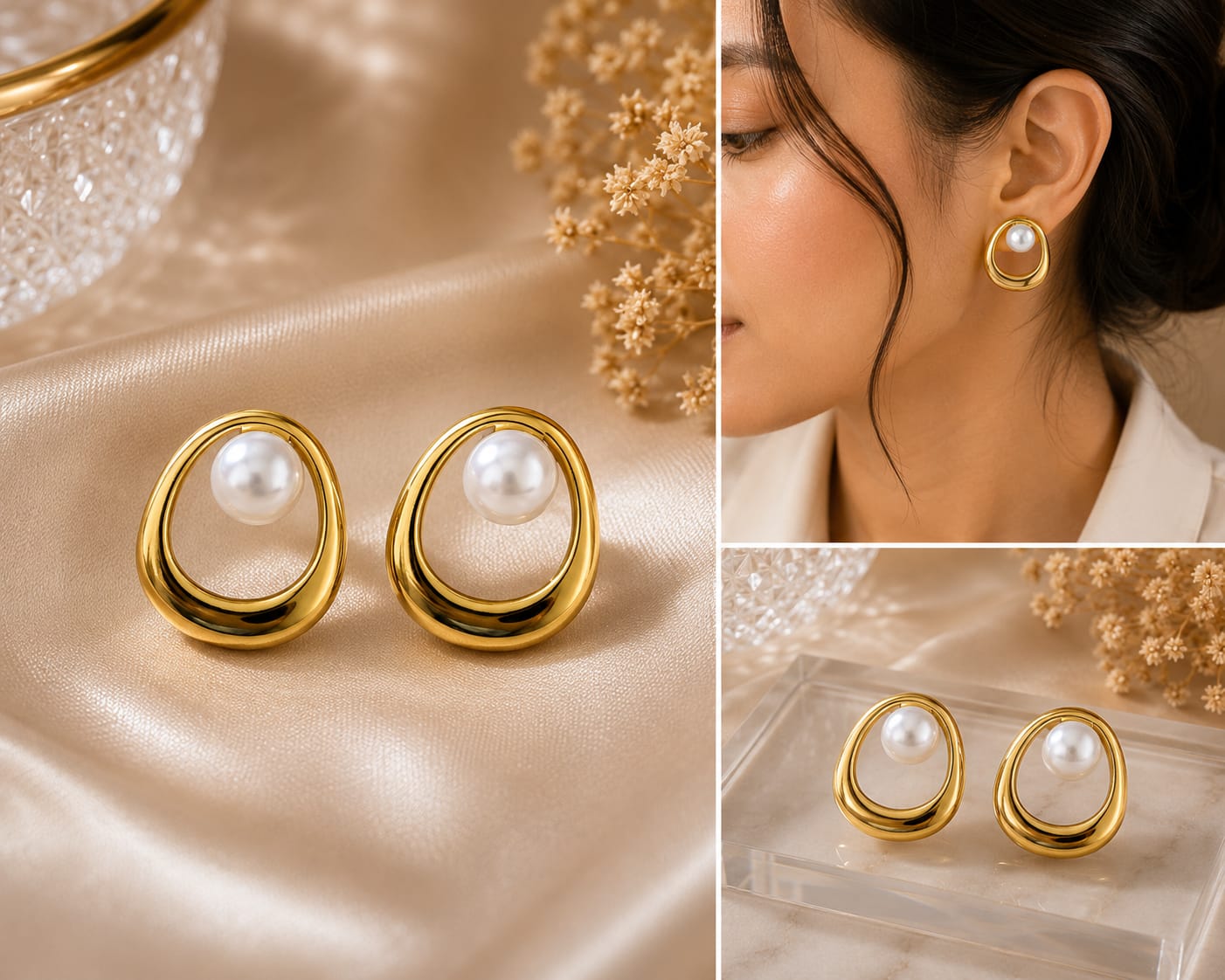 Elegant Pearl Drop Stud Earrings