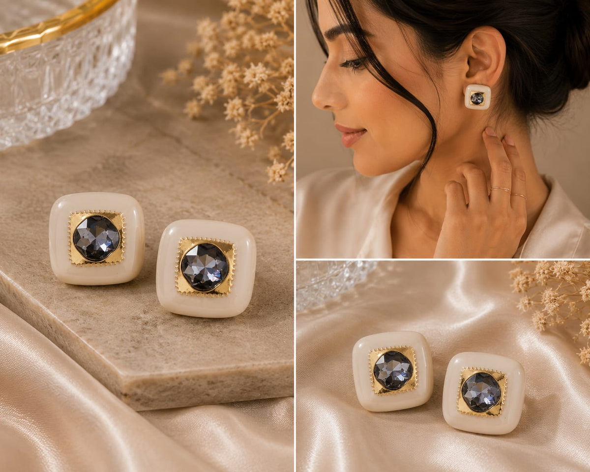 Ivory Crystal Stud Earrings