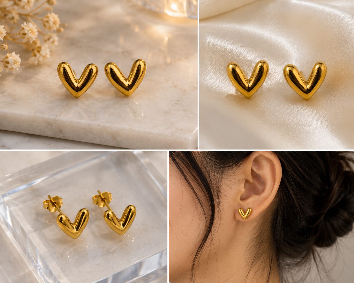 Gold Heart Stud Earrings