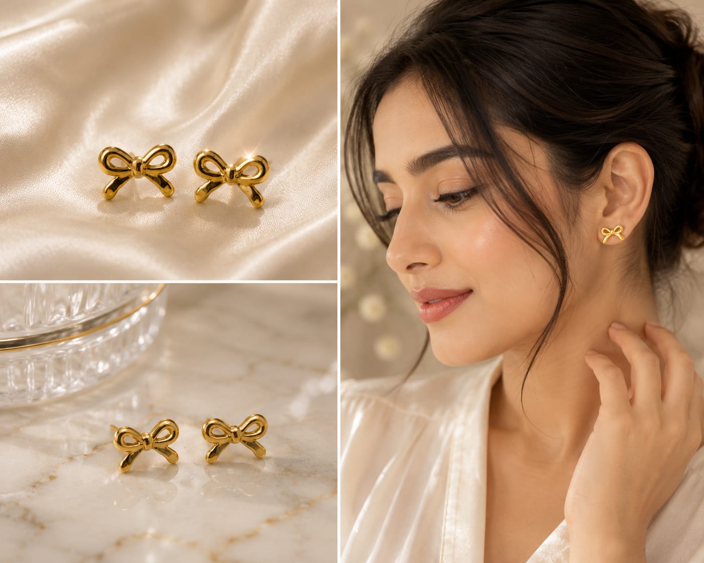 Golden Bow Stud Earrings