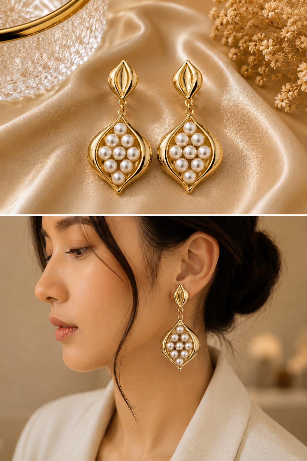 Elegant Gold-Tone Pearl Drop Earrings for Women