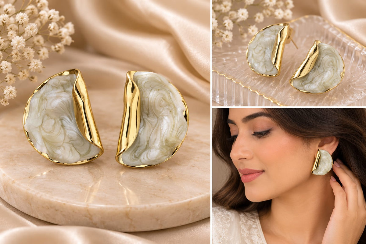 Gold-Tone Enamel Stud Earrings