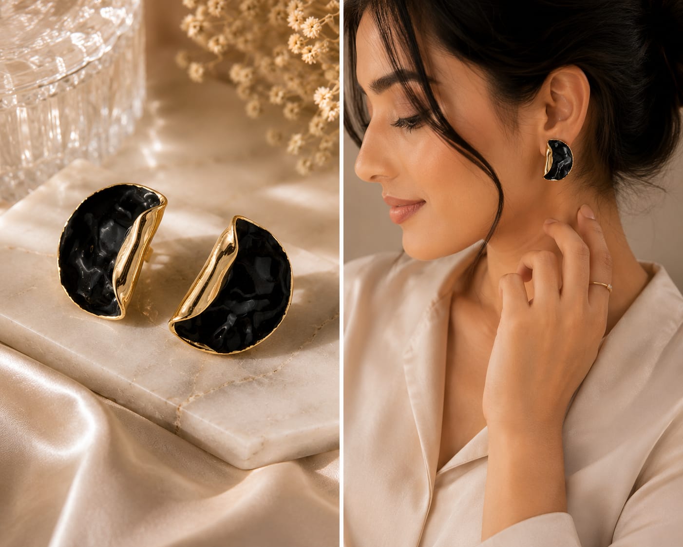 Gold-Tone Enamel Stud Earrings