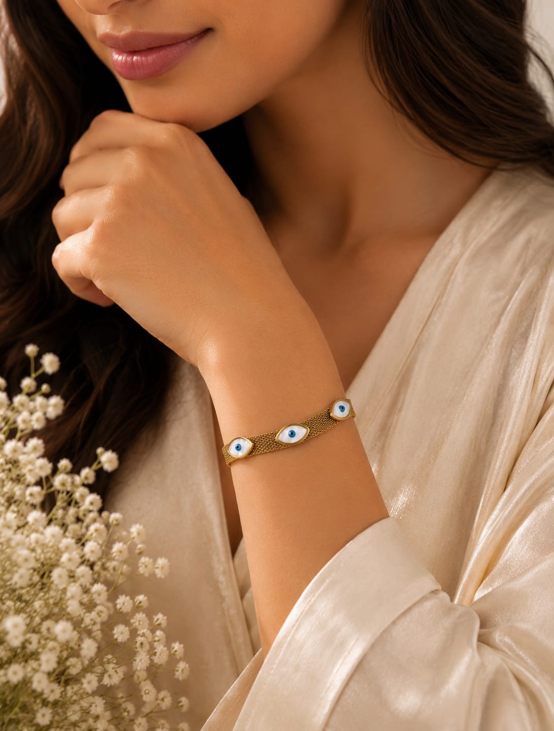 Evil Eye Mesh Gold Bracelet