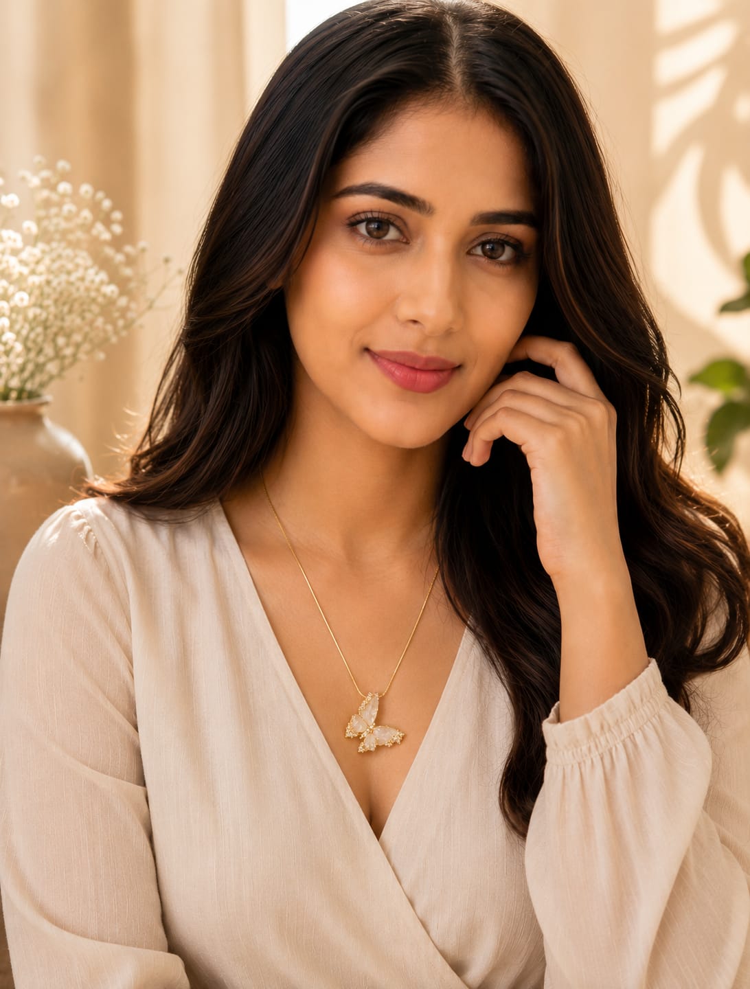 Crystal Butterfly Gold Pendant Necklace