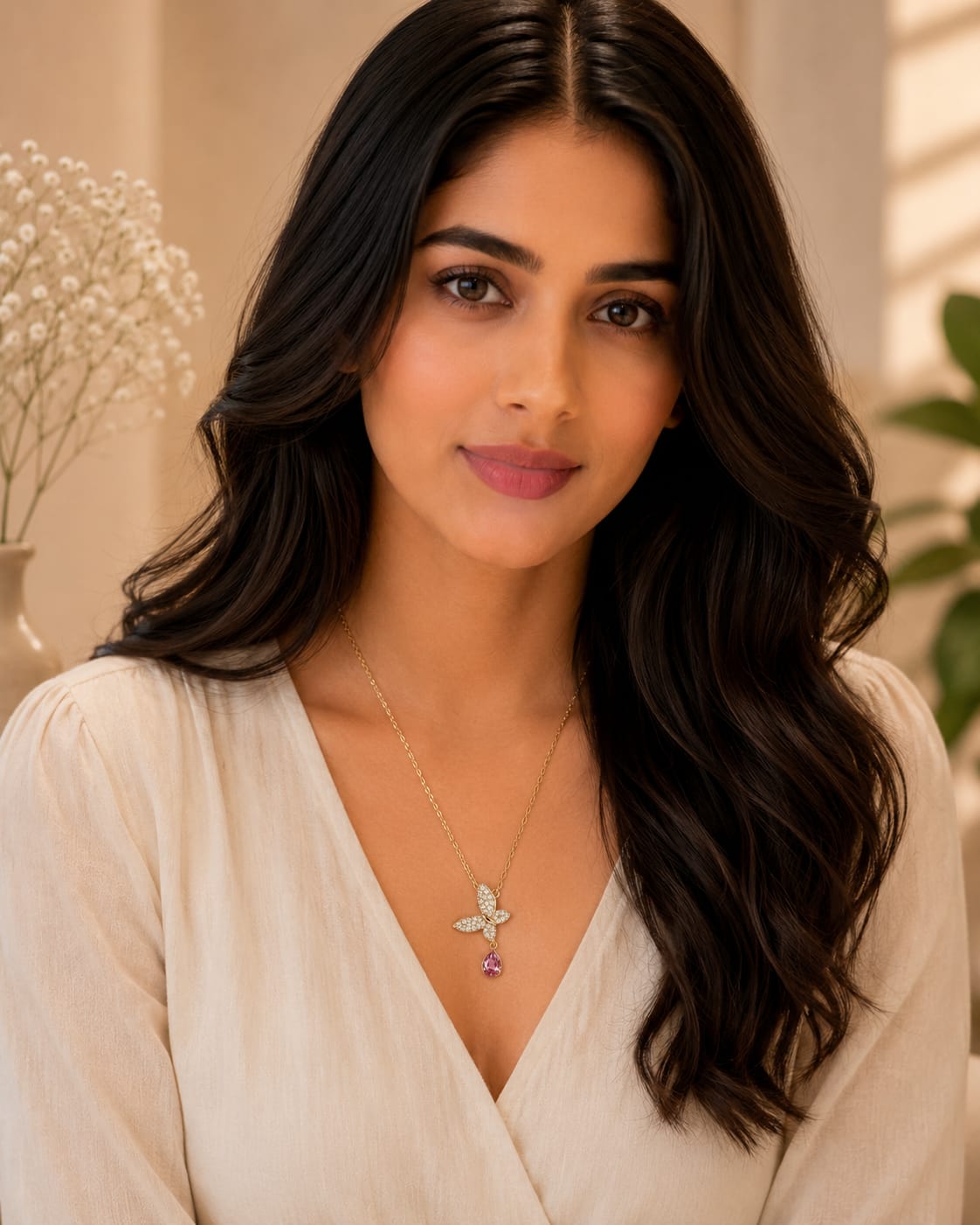 Butterfly Drop Crystal pendant Necklace