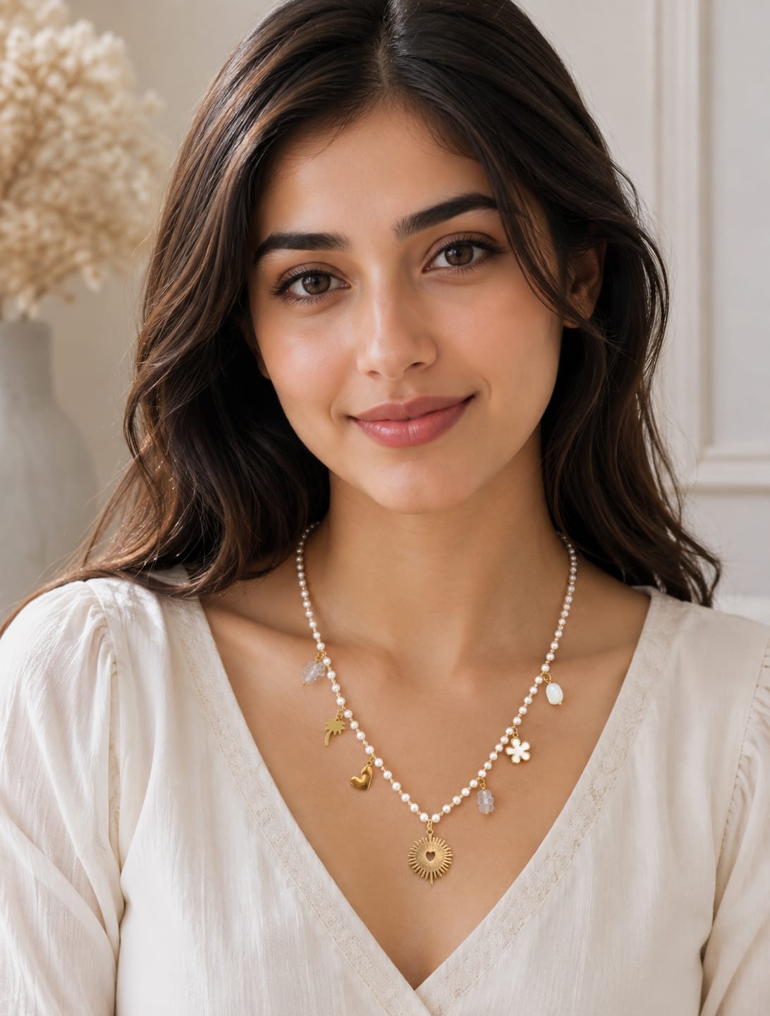 Pearl Charm Heart Necklace
