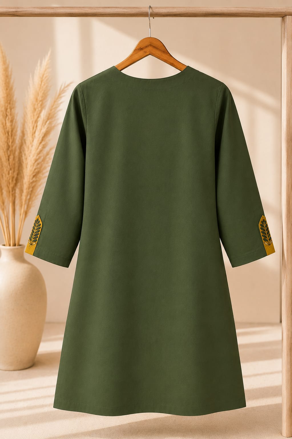 Dark Green Embroidered Straight Kurti