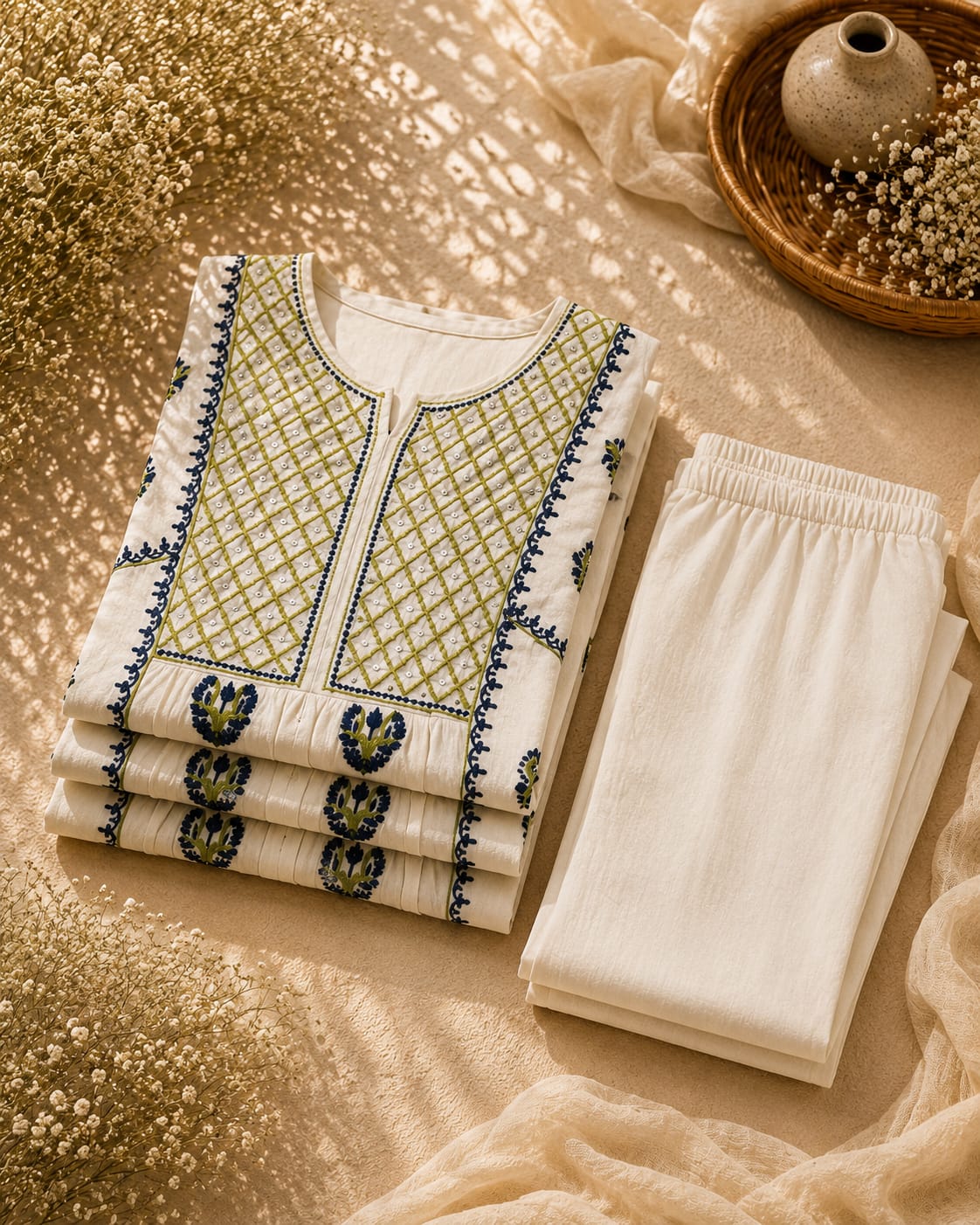 Embroidered Cotton Suit Set