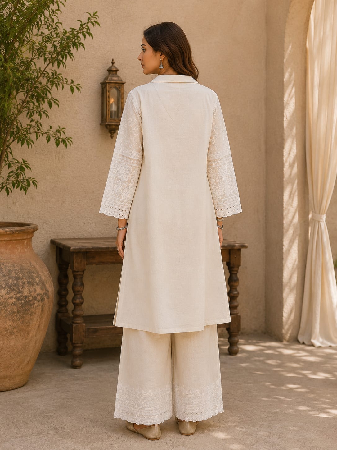 White Lace Detail Suit Set