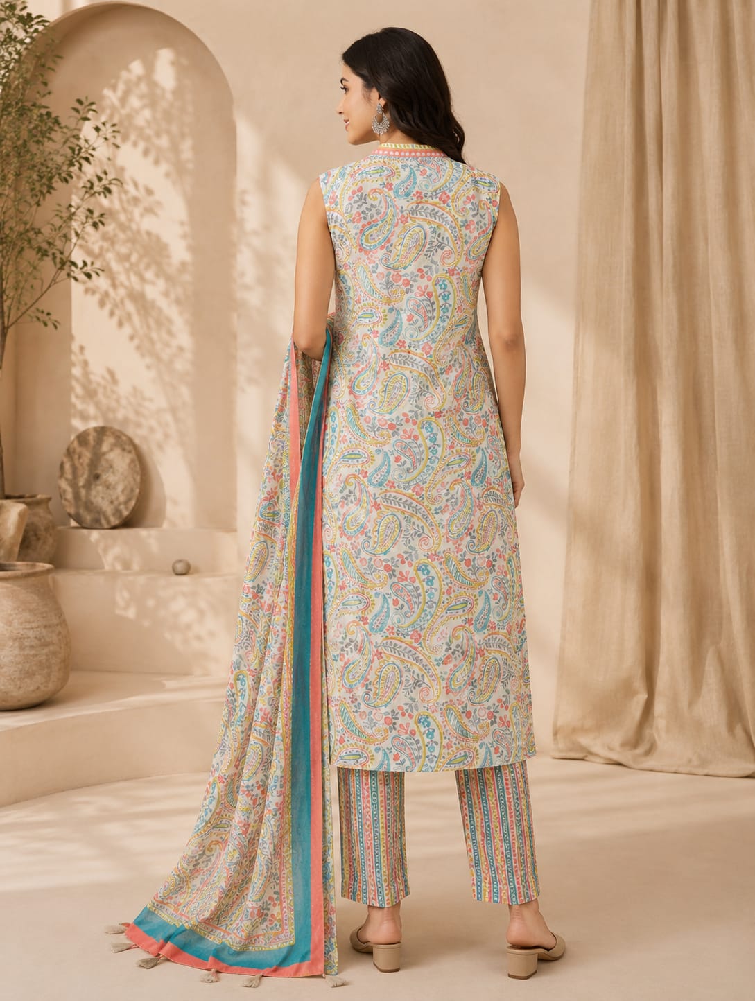 Multicolor Printed Suit Set with Dupatta