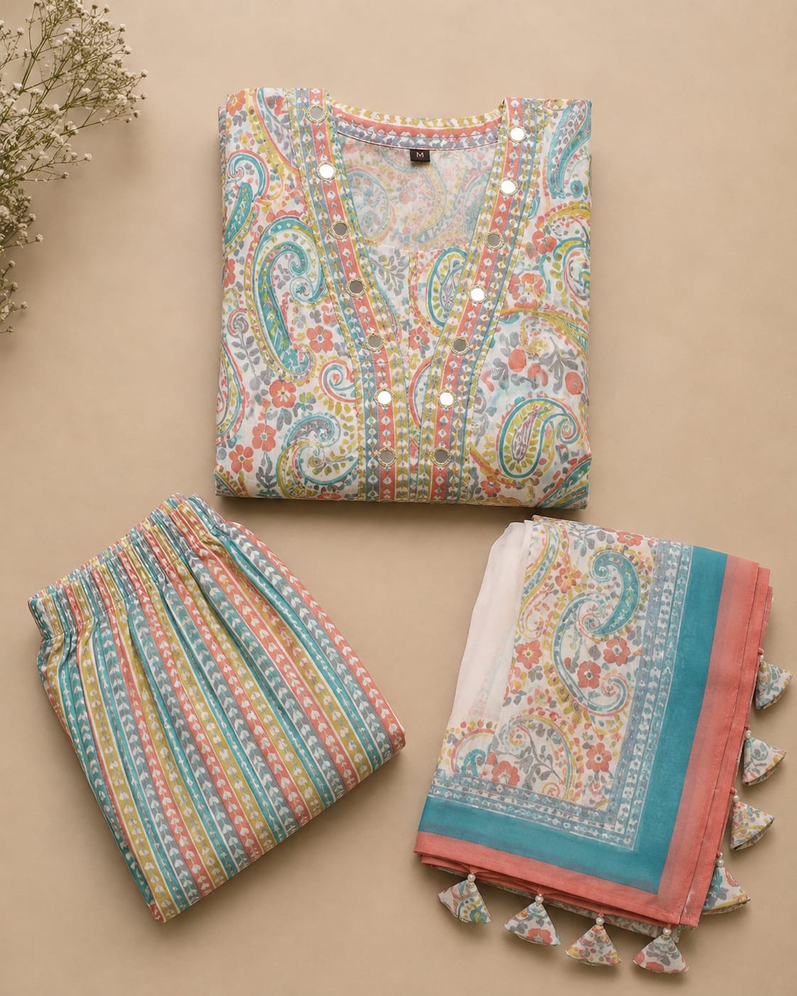Multicolor Printed Suit Set with Dupatta