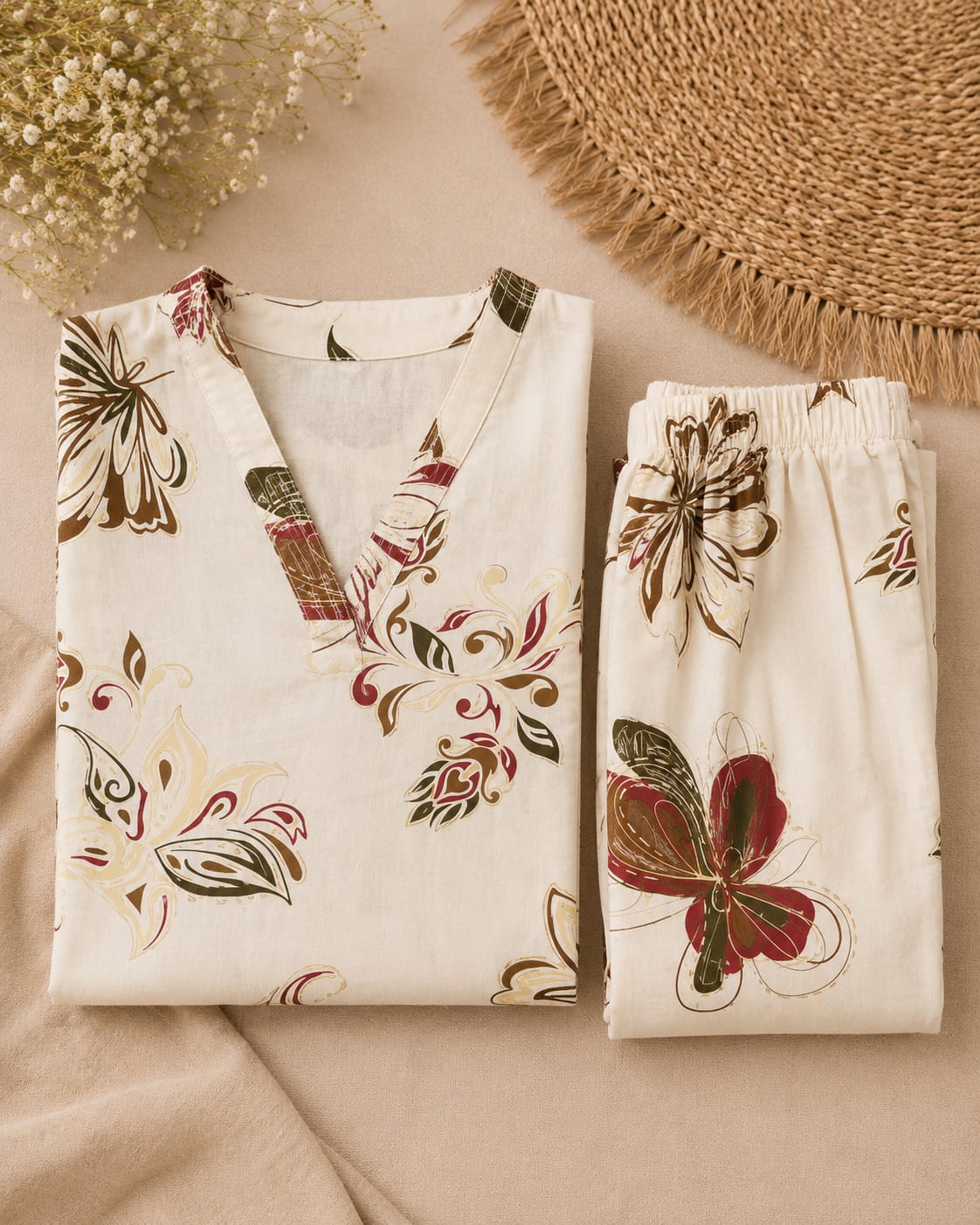 Elegant Ivory Bloom Printed Suit Set