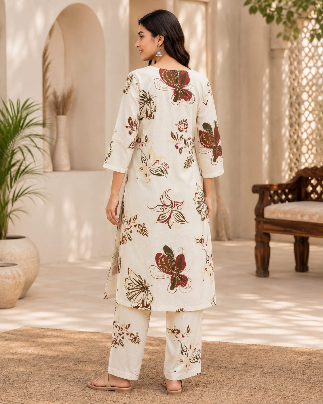 Elegant Ivory Bloom Printed Suit Set