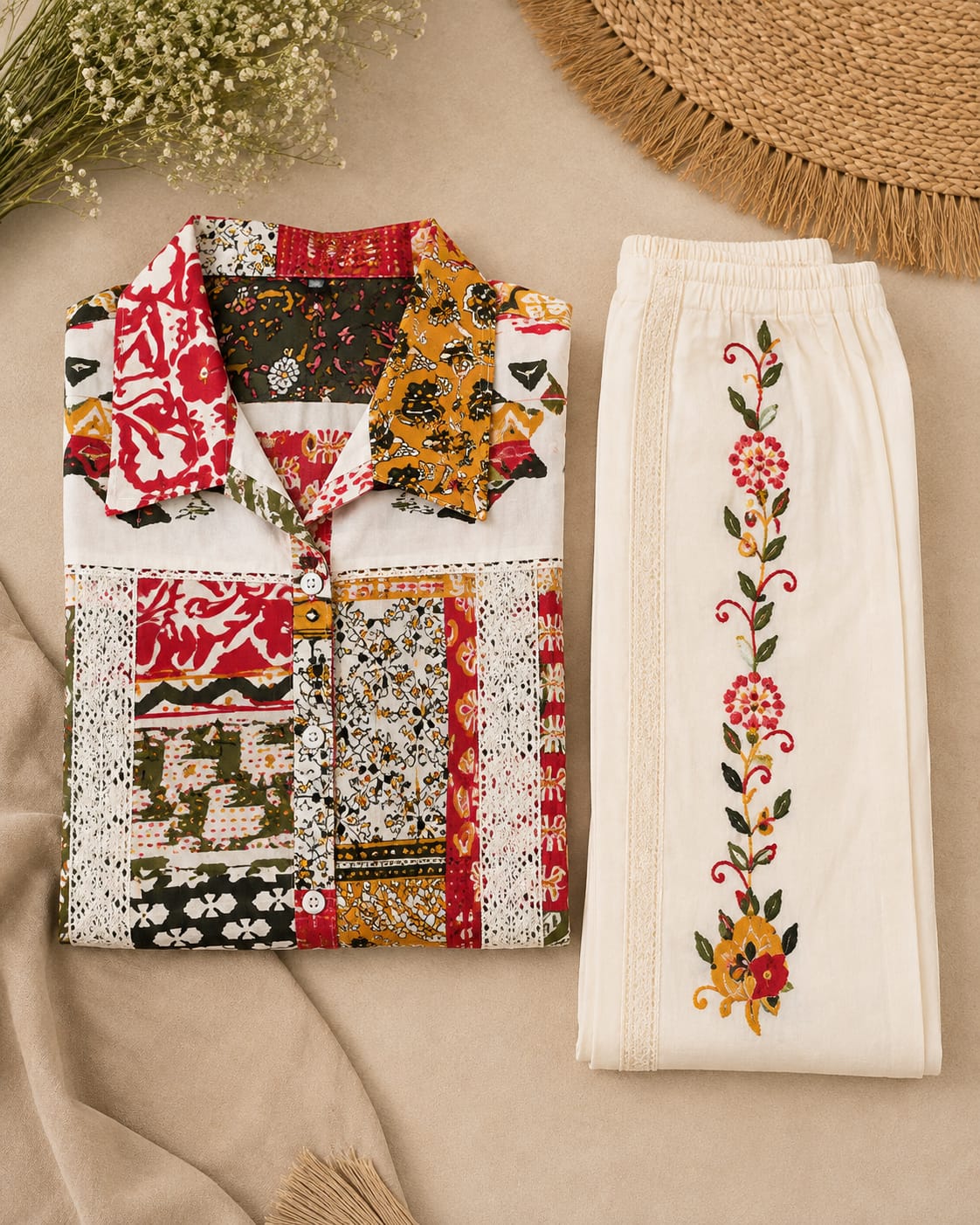 Multicolor Heritage Printed Suit Set