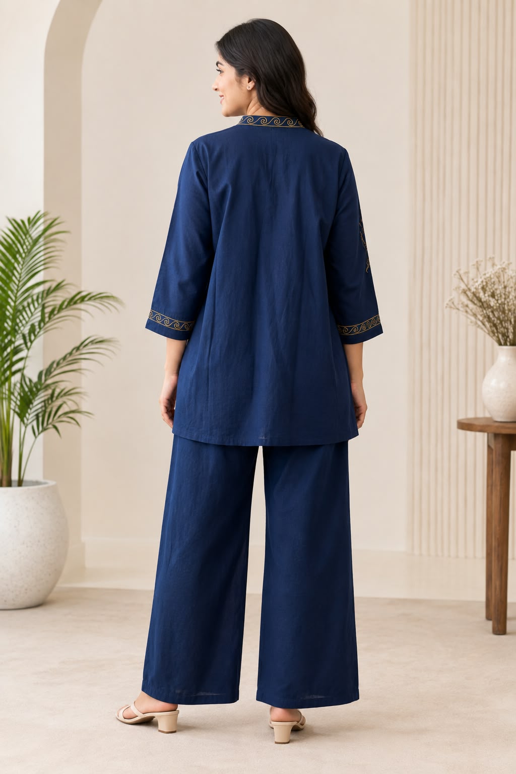 Navy Blue Floral Embroidered Co-ord Set
