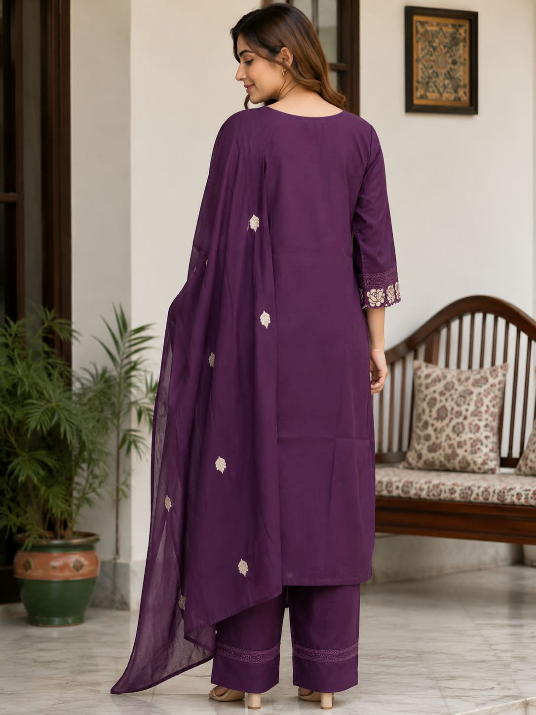 Elegant Embroidered Cotton Suit Set with Dupatta