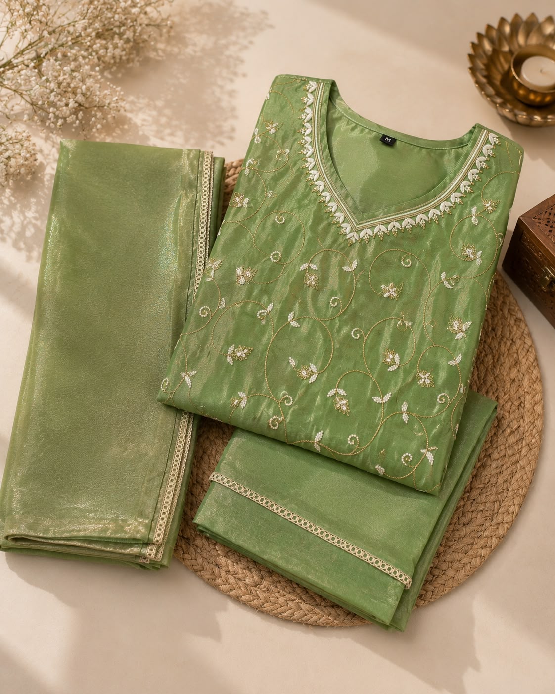 Premium Embroidered Silk Suit Set with Dupatta
