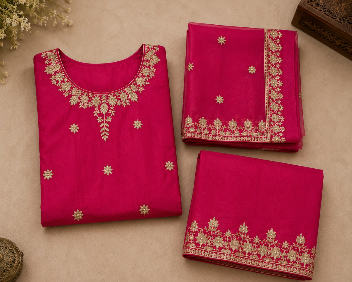 Embroidered Kurta Palazzo Suit Set with Dupatta
